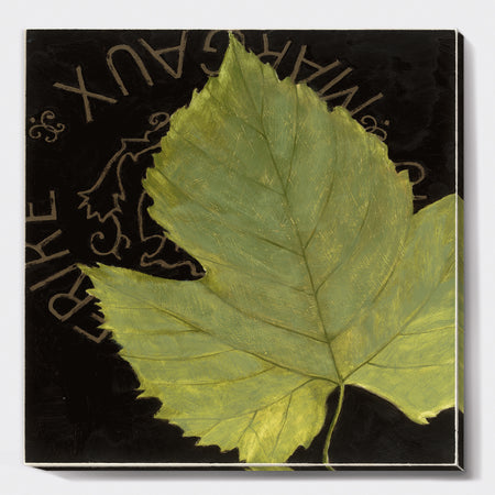 Handpainted Green Leaf On Black - Traditional Canvas Artwork