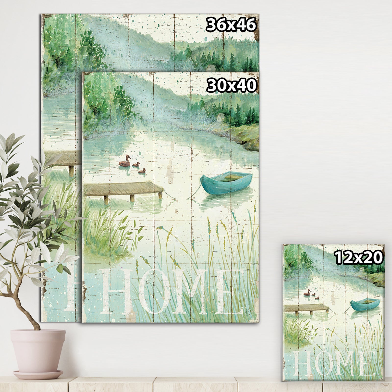 Lakeside Boats Welcome Home - Lake House Premium Canvas Wall Art