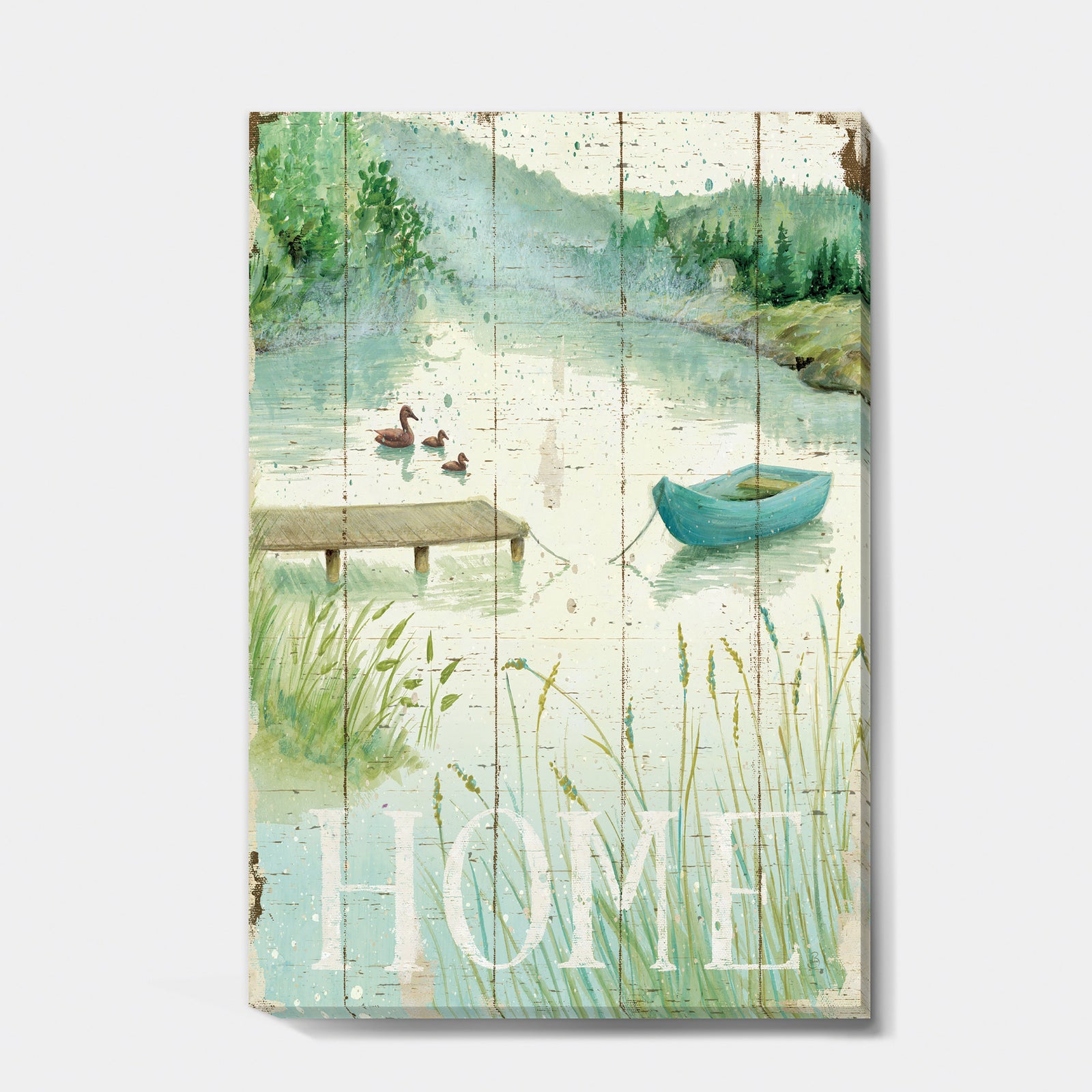 Lakeside Boats Welcome Home - Lake House Premium Canvas Wall Art