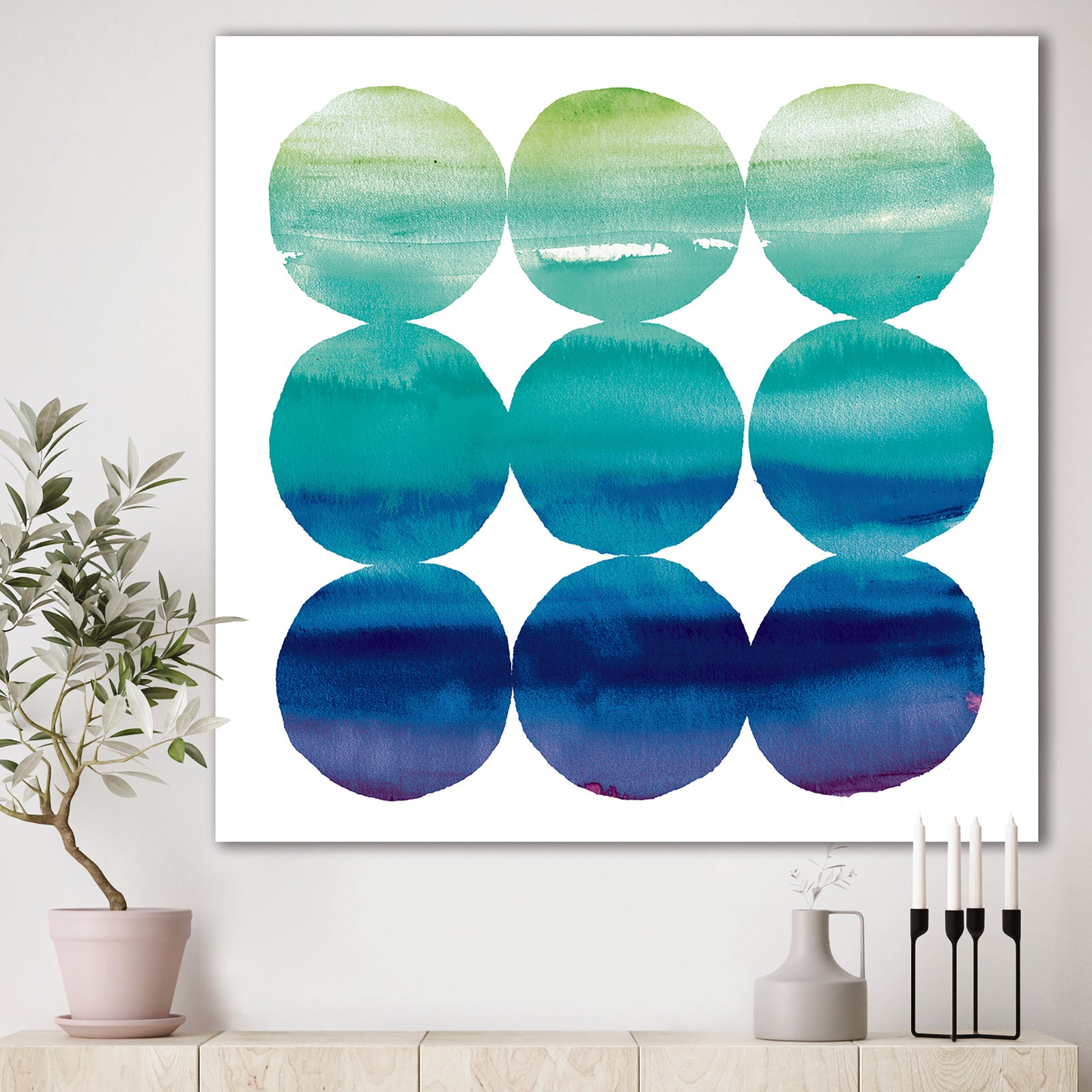 Circle Abstract Blue Colorfields II - Mid-Century Modern Transitional Canvas Artwork