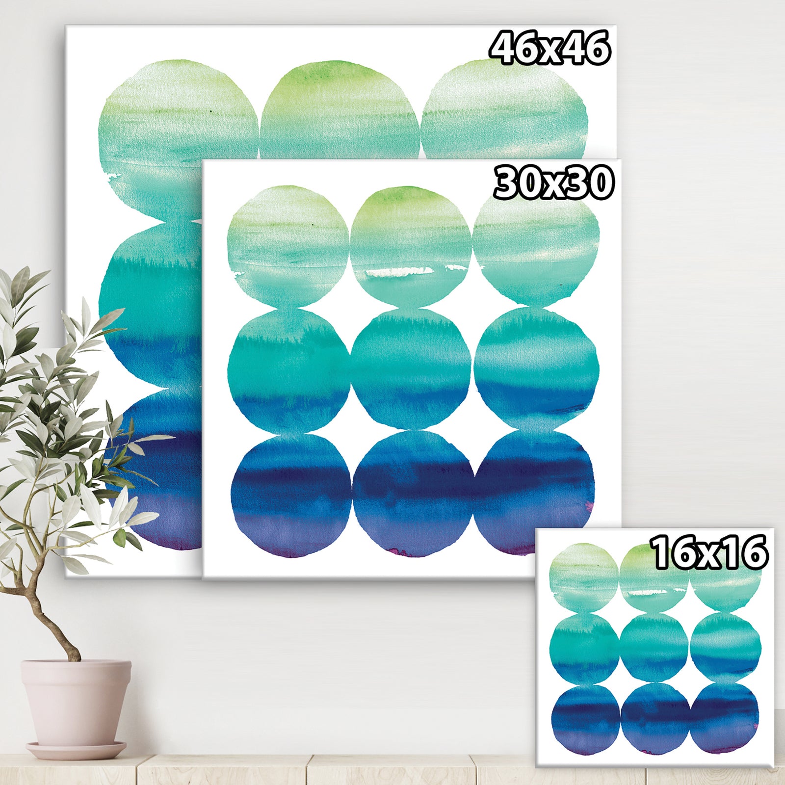 Circle Abstract Blue Colorfields II - Mid-Century Modern Transitional Canvas Artwork