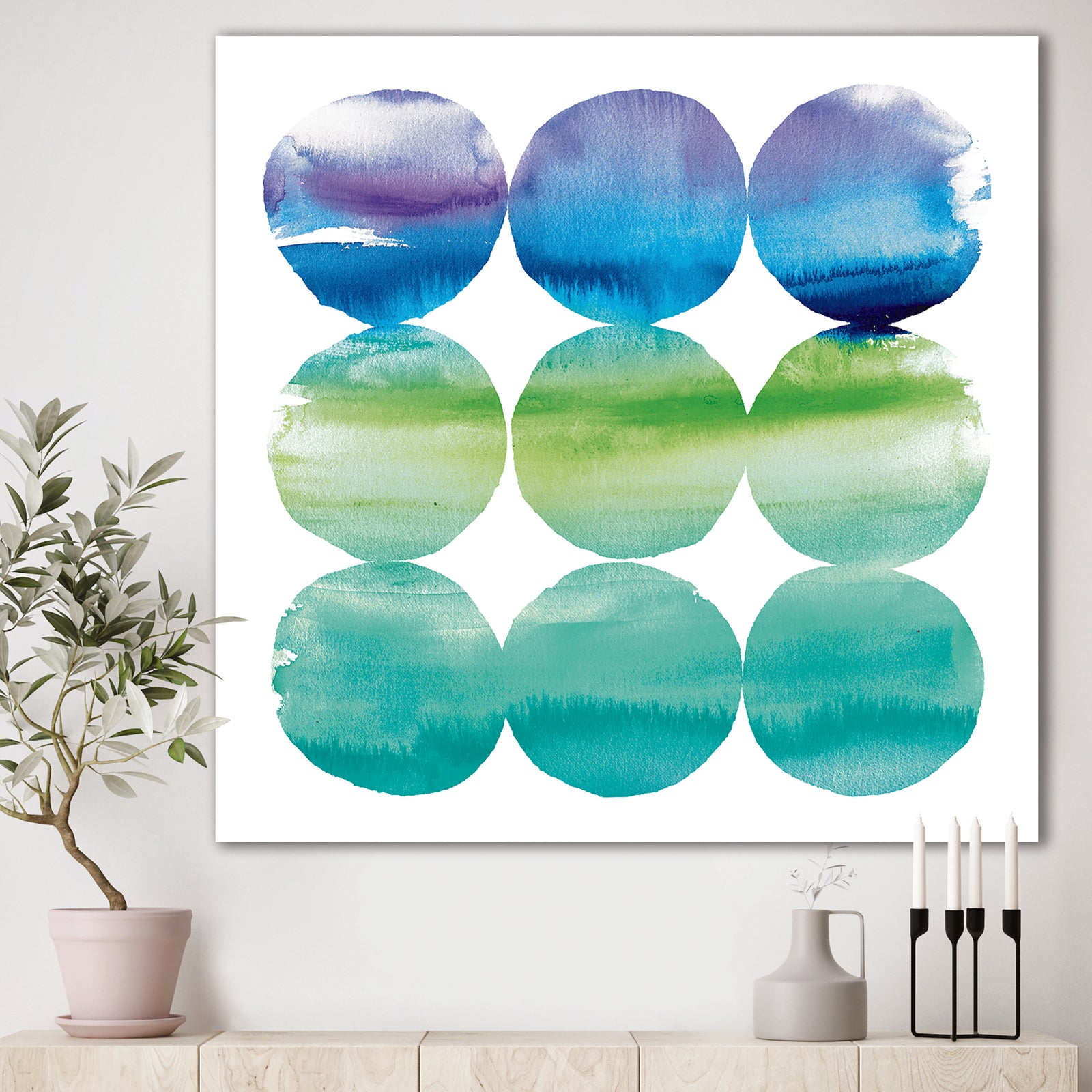 Circle Abstract Blue Colorfields III - Mid-Century Modern Transitional Canvas Art