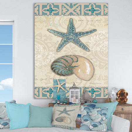 Seastar and Blue Sea Shell I - Nautical & Coastal Canvas Art