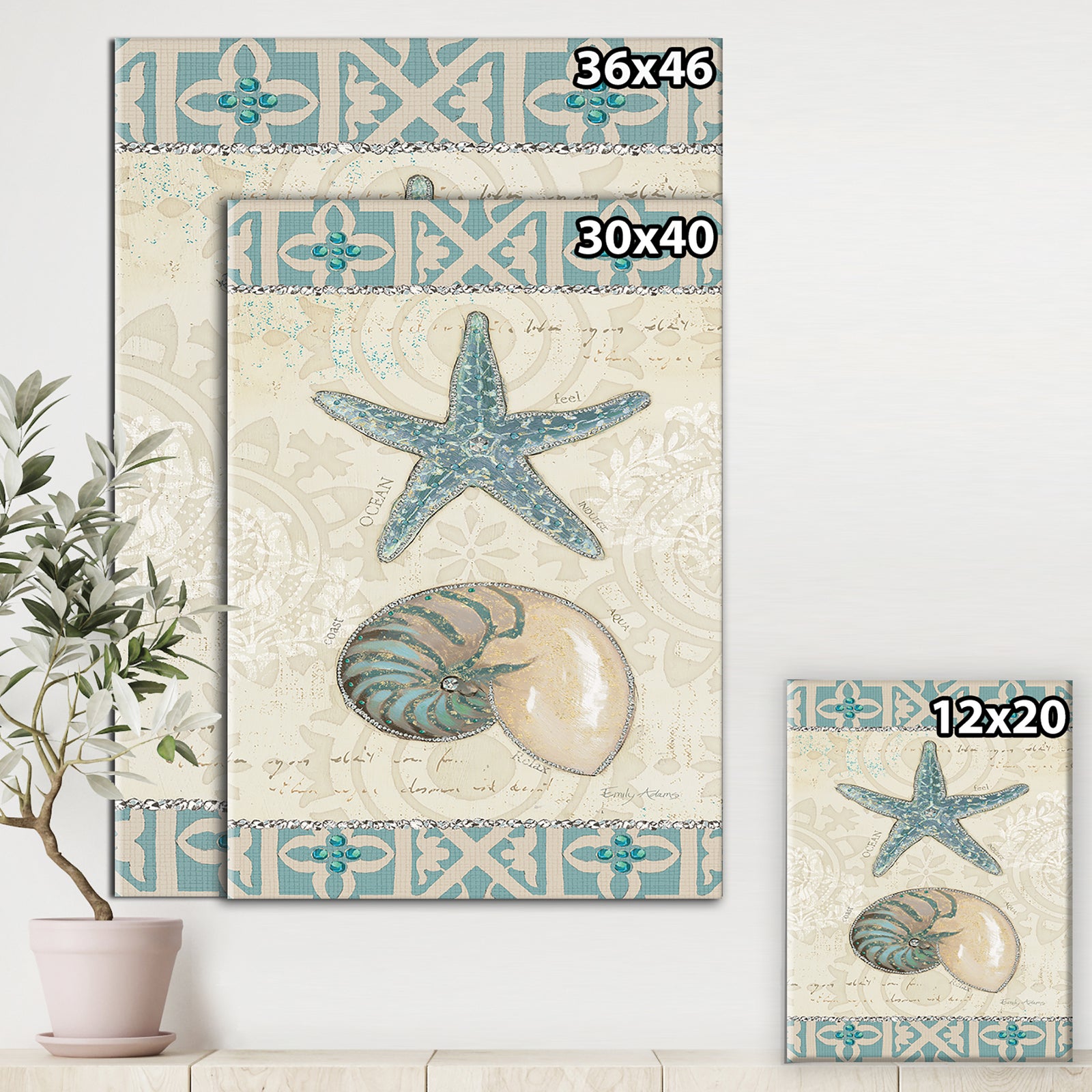 Seastar and Blue Sea Shell I - Nautical & Coastal Canvas Art