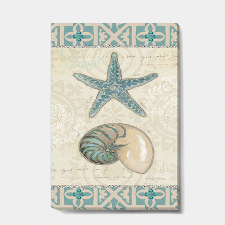 Seastar and Blue Sea Shell I - Nautical & Coastal Canvas Art