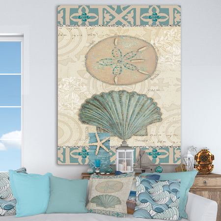 Seastar and Blue Sea Shell II - Nautical & Coastal Premium Canvas Wall Art