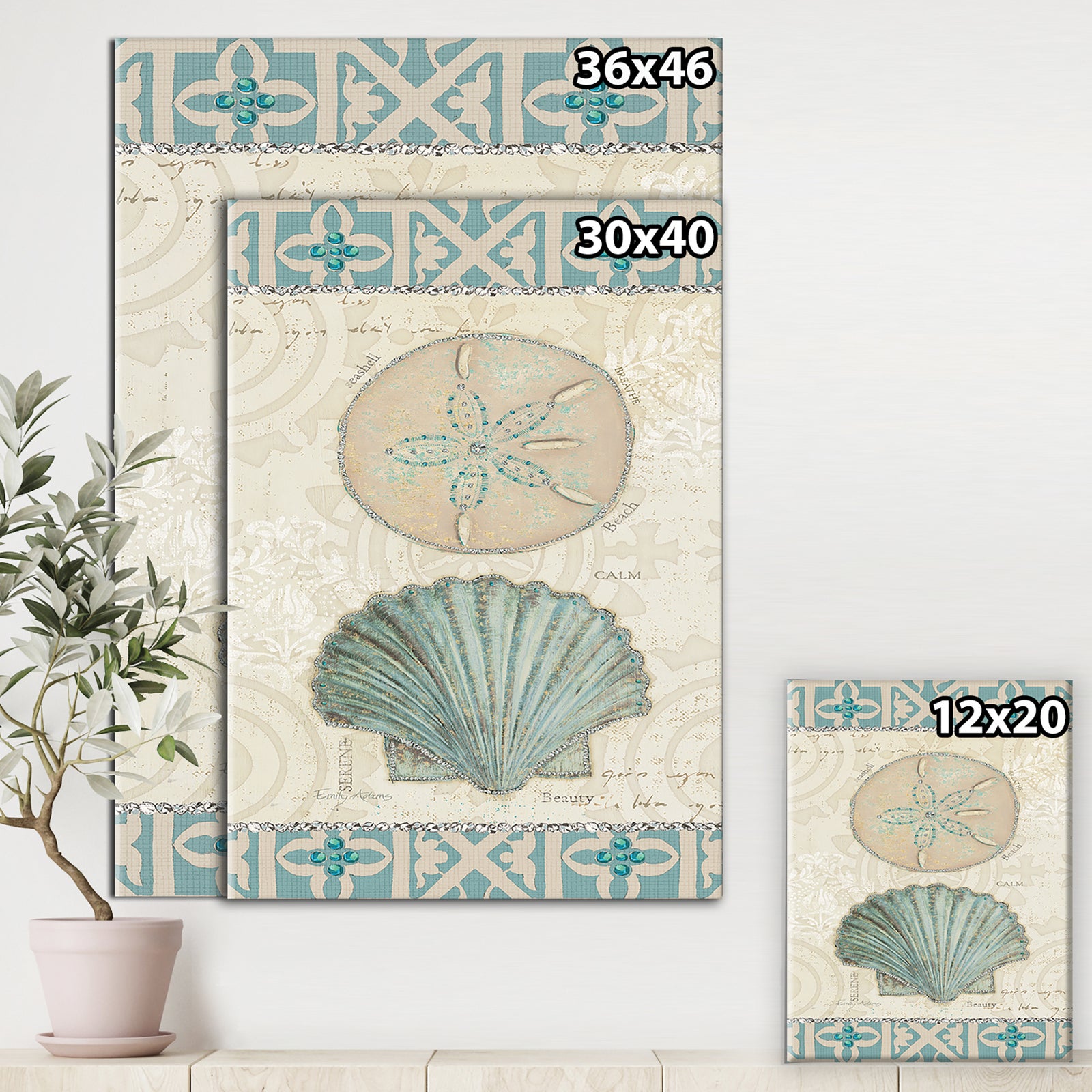 Seastar and Blue Sea Shell II - Nautical & Coastal Premium Canvas Wall Art