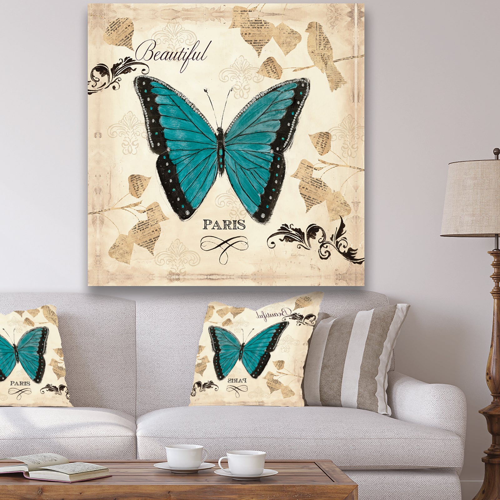 Blue Farmhouse Butterfly - Farmhouse Canvas Artwork