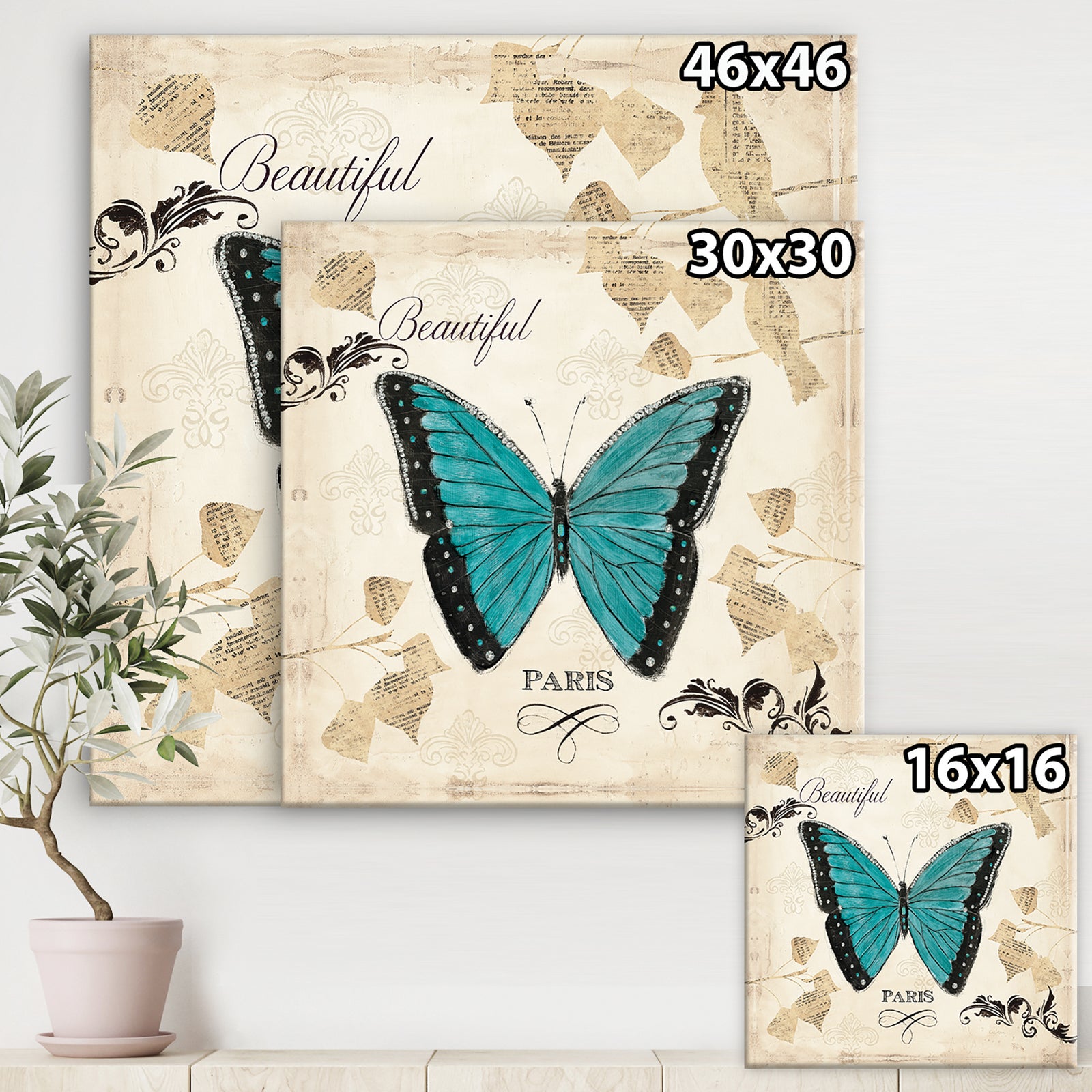 Blue Farmhouse Butterfly - Farmhouse Canvas Artwork