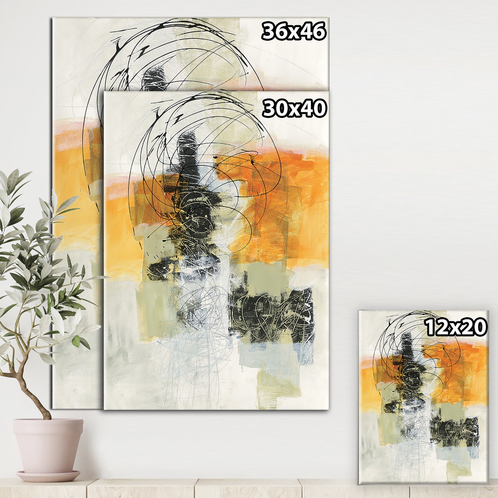 Abstract Composition of Glamorous Yellow and Black - Contemporary Gallery-wrapped Canvas