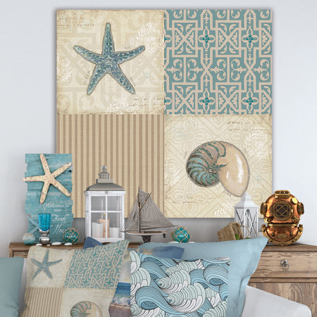 Beach Treasures Collage II - Traditional Bathroom Canvas Art