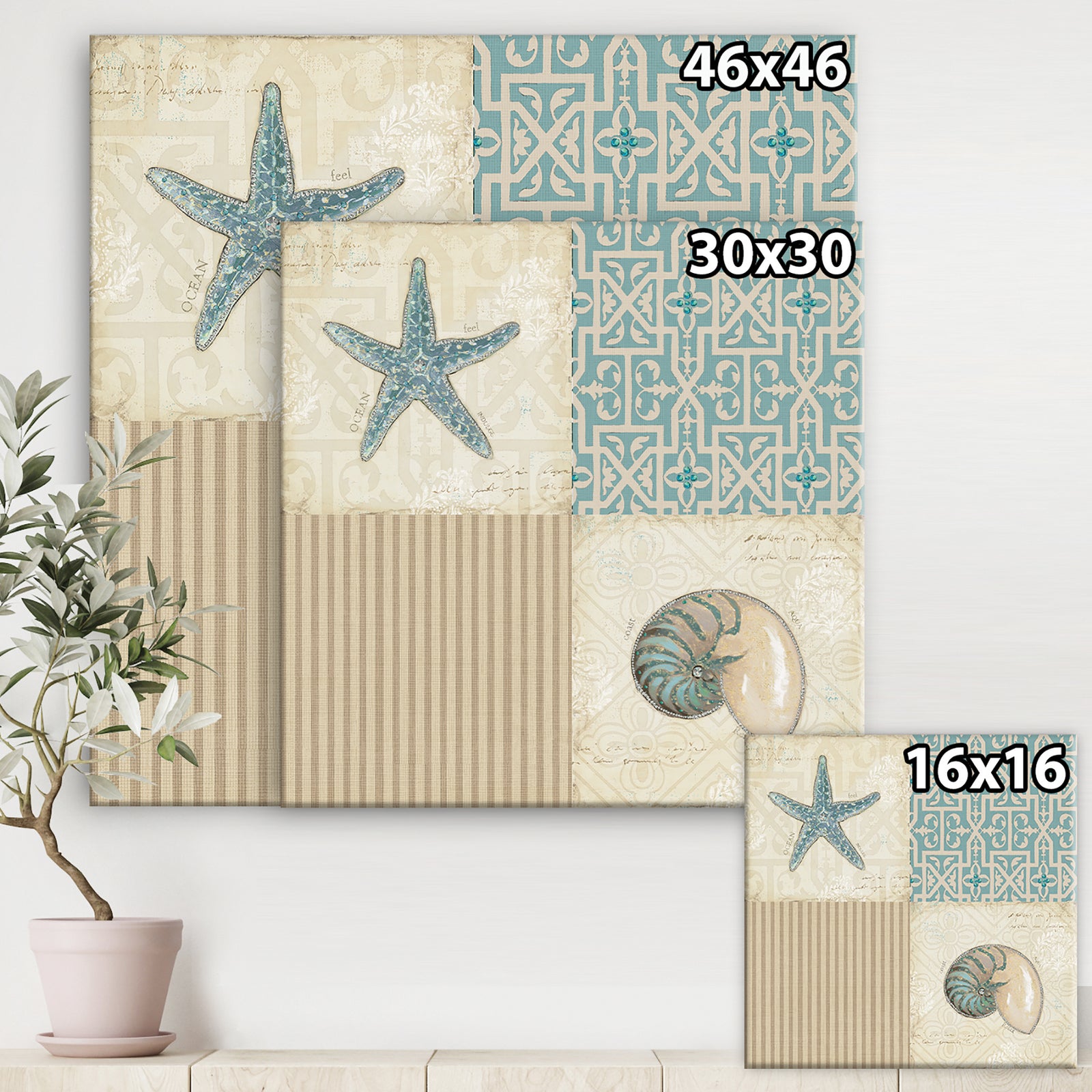 Beach Treasures Collage II - Traditional Bathroom Canvas Art