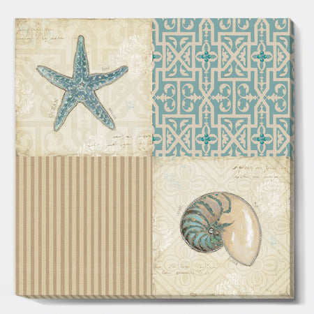 Beach Treasures Collage II - Traditional Bathroom Canvas Art