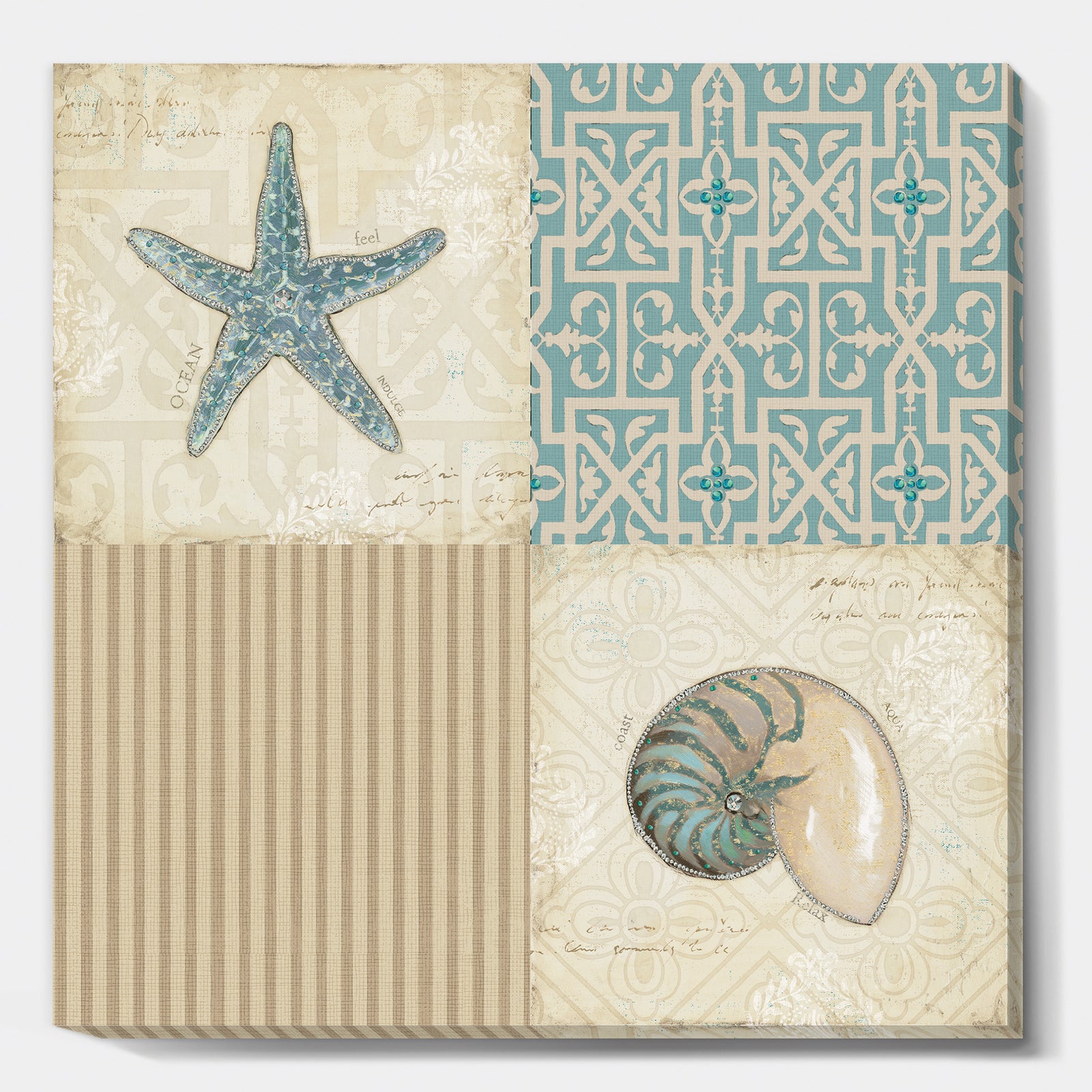 Beach Treasures Collage II - Traditional Bathroom Canvas Art