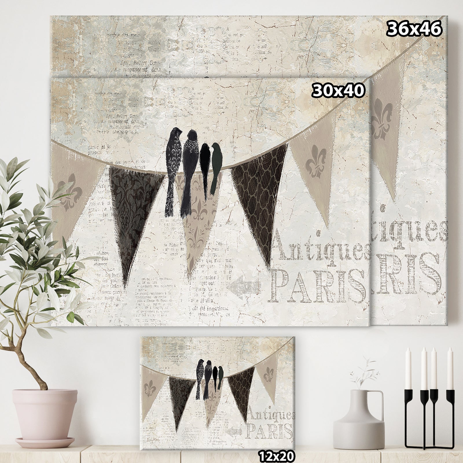 French Bird Flea Market - Farmhouse Premium Canvas Wall Art