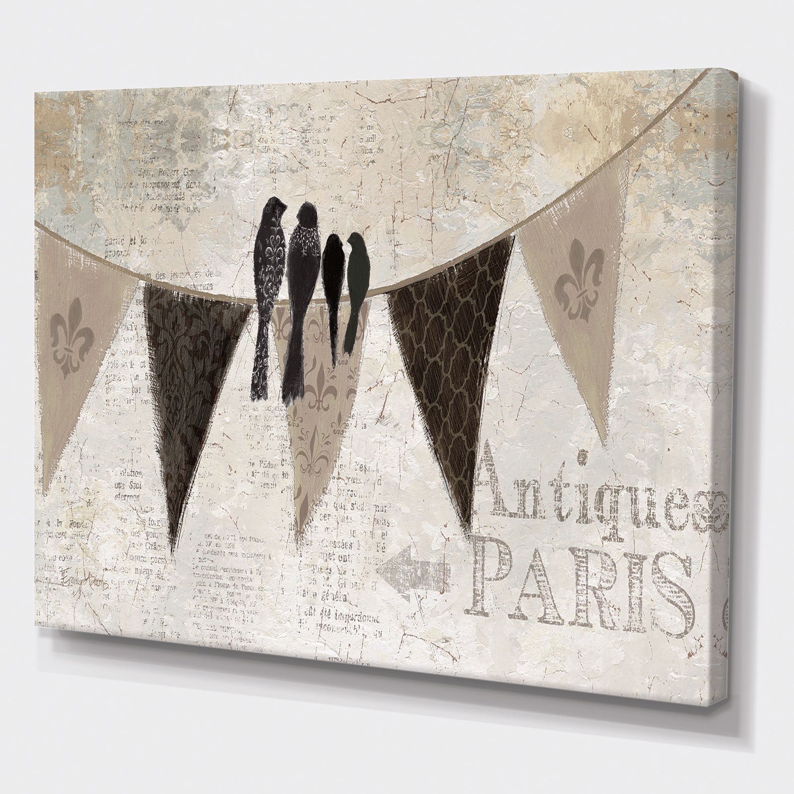 French Bird Flea Market - Farmhouse Premium Canvas Wall Art