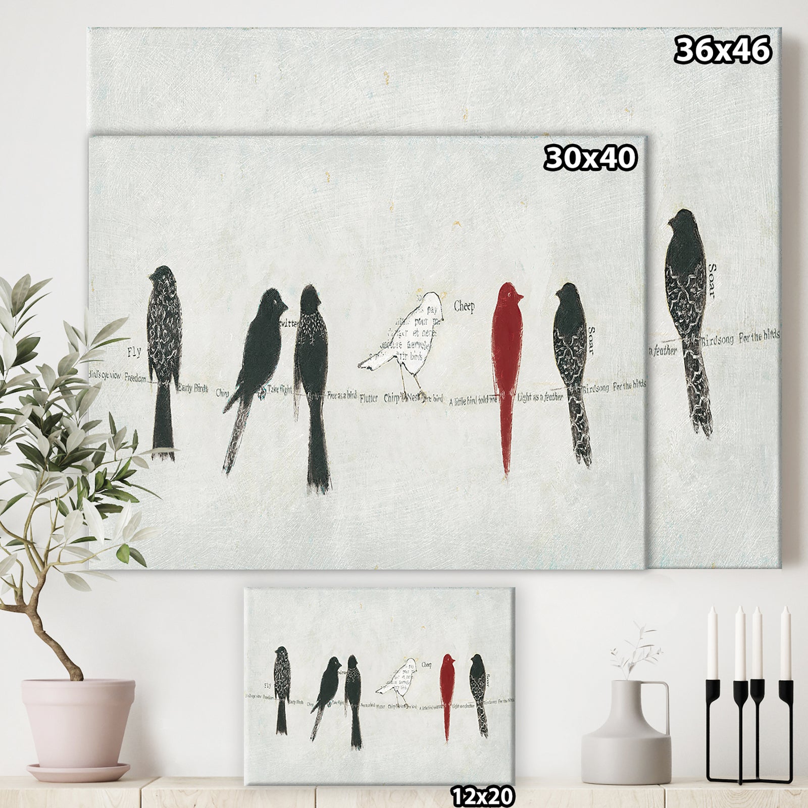 Red Catching Up Bird Family - Farmhouse Canvas Art
