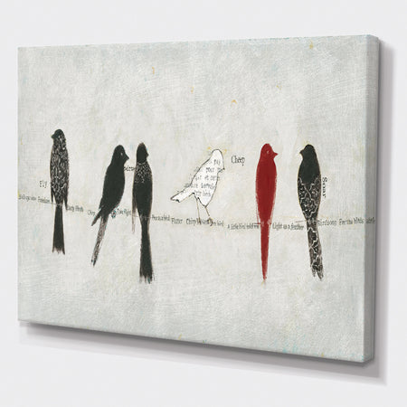 Red Catching Up Bird Family - Farmhouse Canvas Art