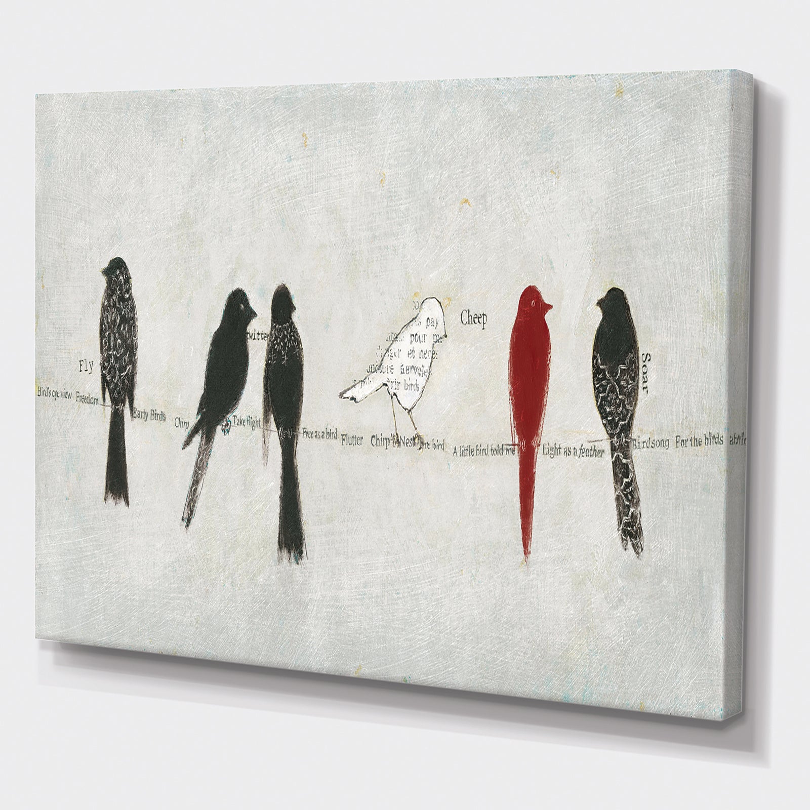 Red Catching Up Bird Family - Farmhouse Canvas Art