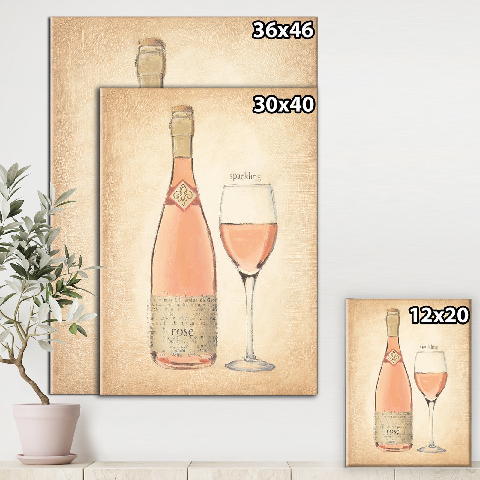 Glam Sparkling Rose Wine - Glam Premium Canvas Wall Art