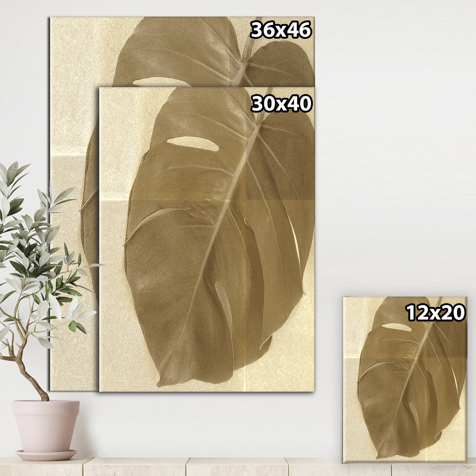 Botanical Beige Retro Leaf - Lake House Gallery-wrapped Canvas