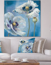 White Flower on Blue I - Farmhouse Canvas Art