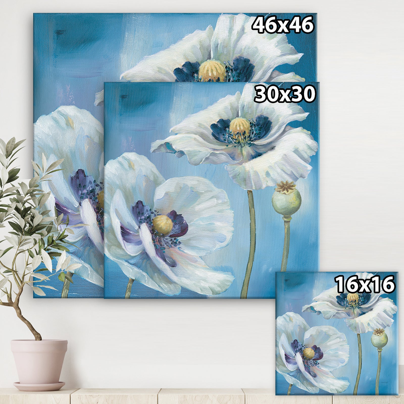 White Flower on Blue I - Farmhouse Canvas Art
