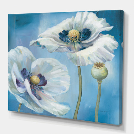 White Flower on Blue I - Farmhouse Canvas Art