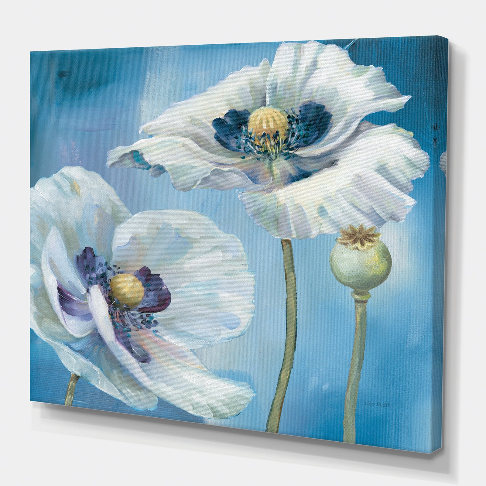 White Flower on Blue I - Farmhouse Canvas Art