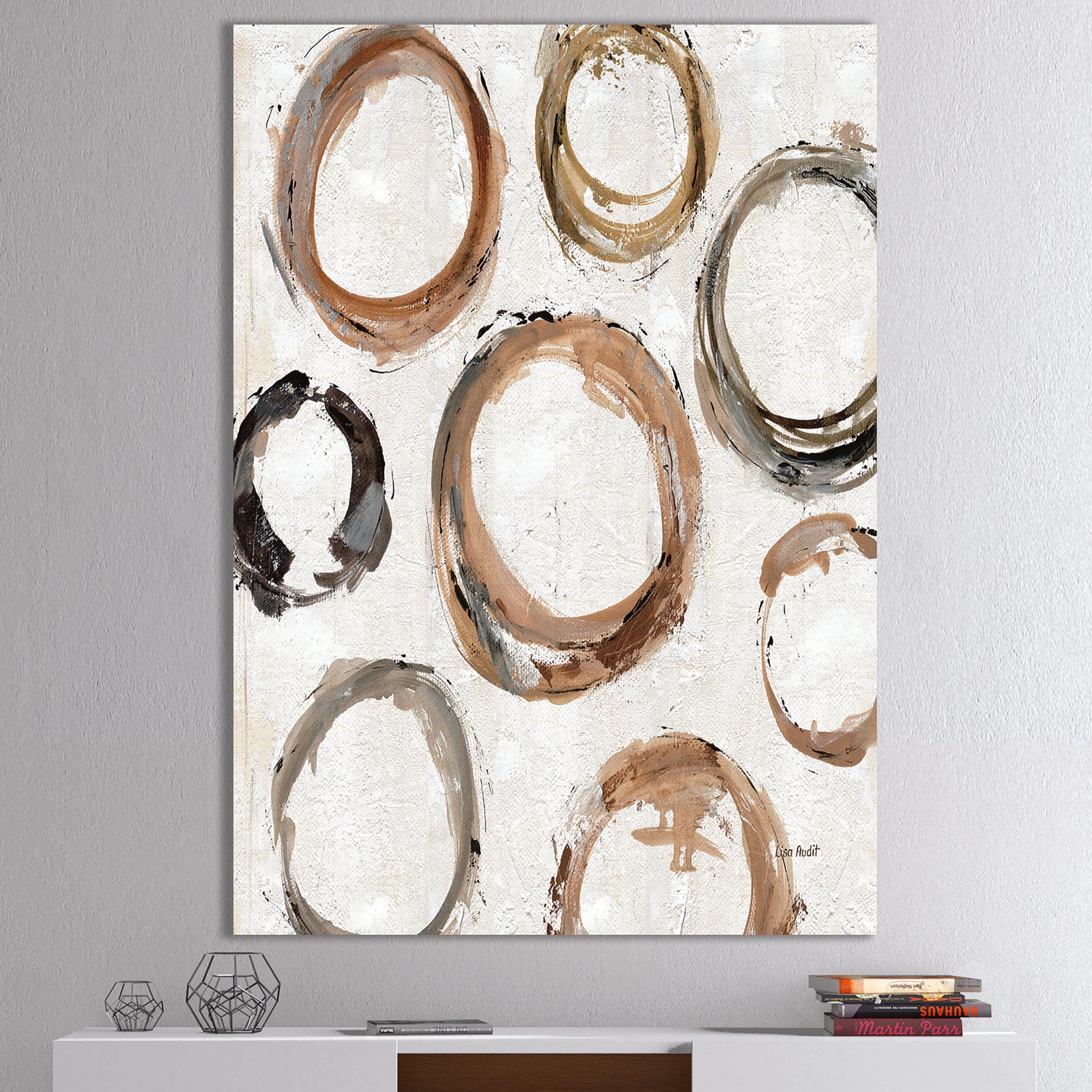 Geometric Circle Natural Balance I - Mid-Century Modern Transitional Premium Canvas Wall Art
