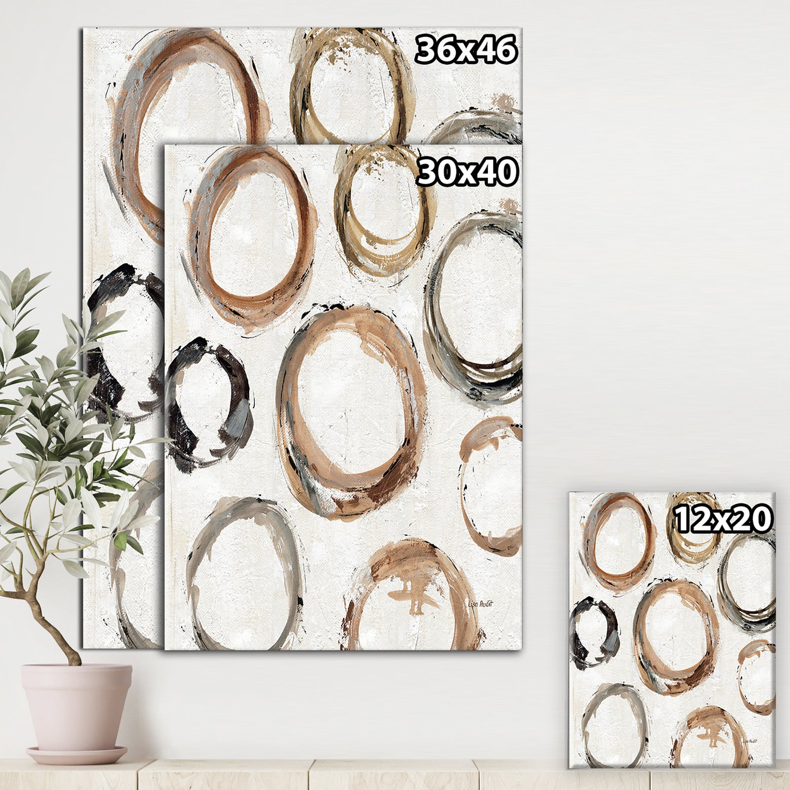 Geometric Circle Natural Balance I - Mid-Century Modern Transitional Premium Canvas Wall Art