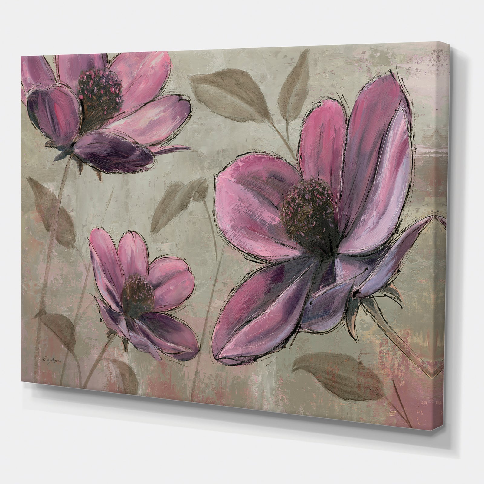 Plum Pink Cottage Flowers - Traditional Canvas Artwork