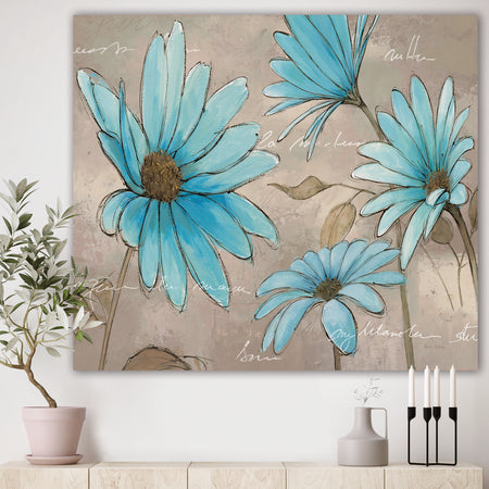 Indigo Leucanthemum Cottage Flower - Traditional Canvas Art