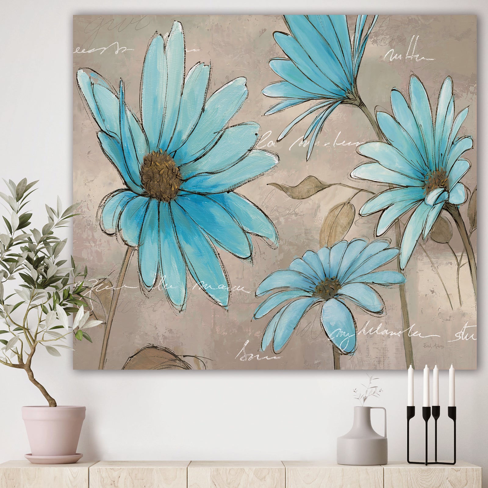 Indigo Leucanthemum Cottage Flower - Traditional Canvas Art