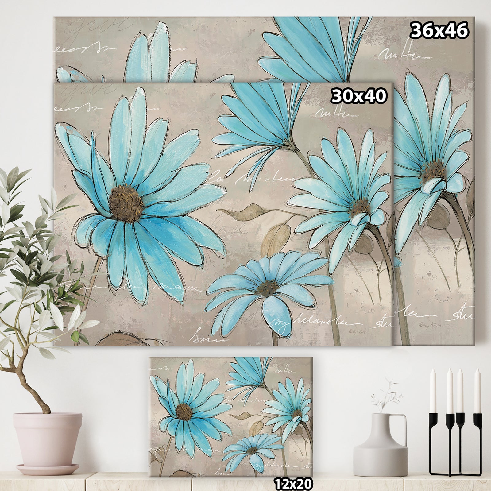 Indigo Leucanthemum Cottage Flower - Traditional Canvas Art