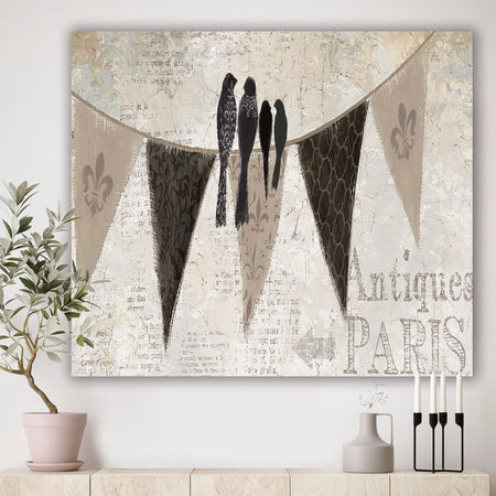 French Bird Flea Market III - Farmhouse Premium Canvas Wall Art