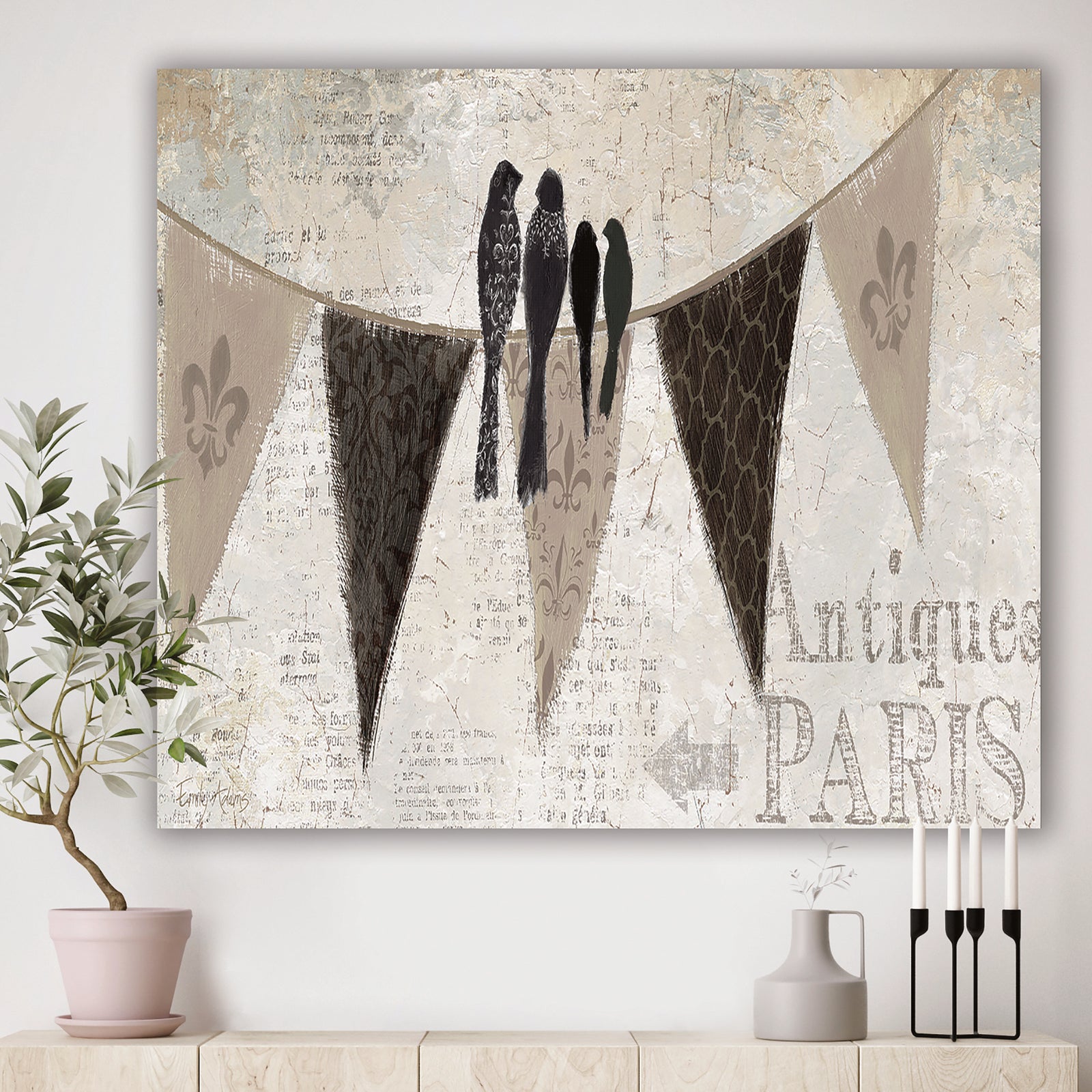 French Bird Flea Market III - Farmhouse Premium Canvas Wall Art