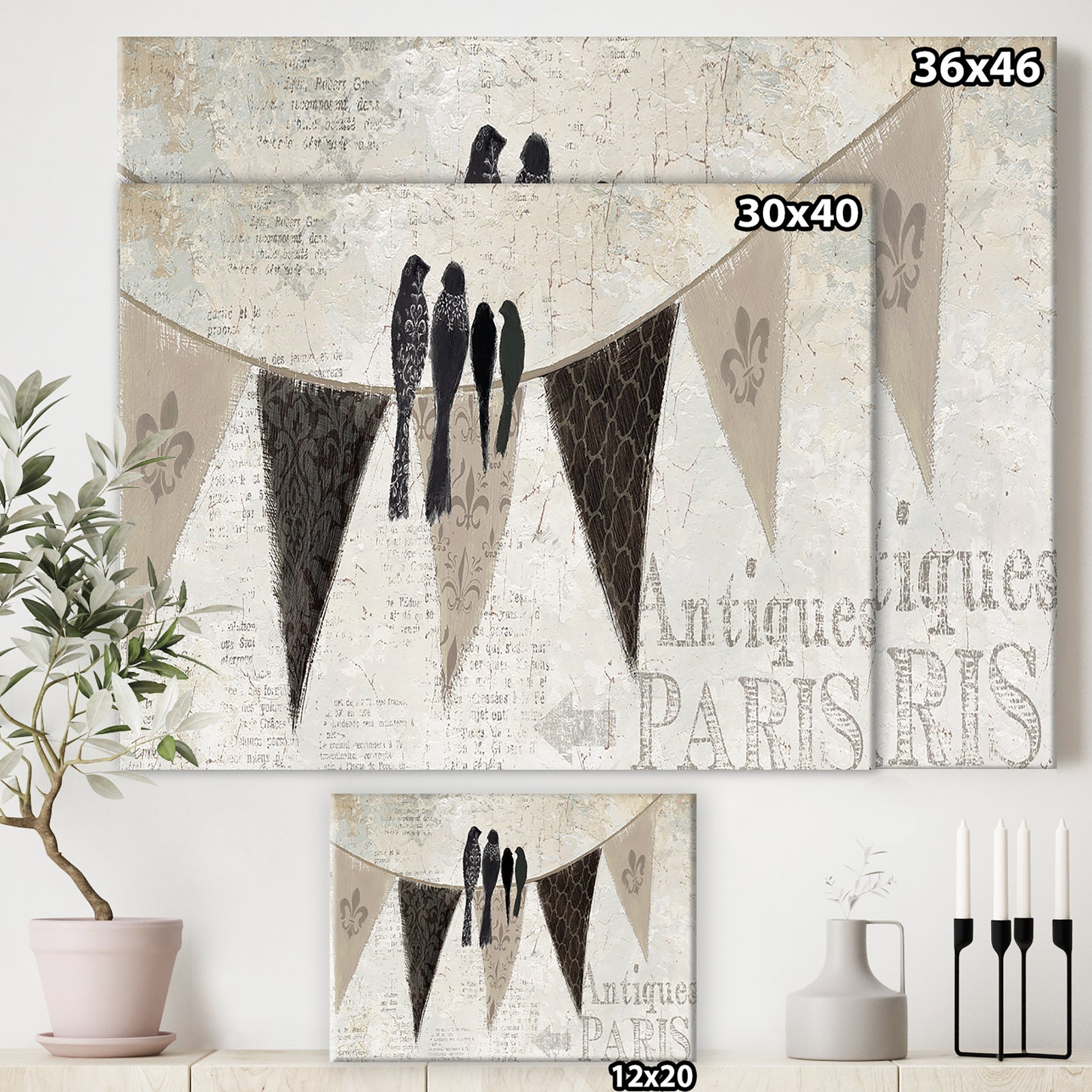 French Bird Flea Market III - Farmhouse Premium Canvas Wall Art
