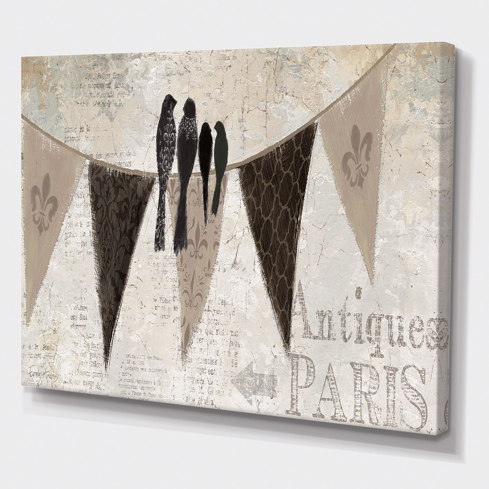 French Bird Flea Market III - Farmhouse Premium Canvas Wall Art
