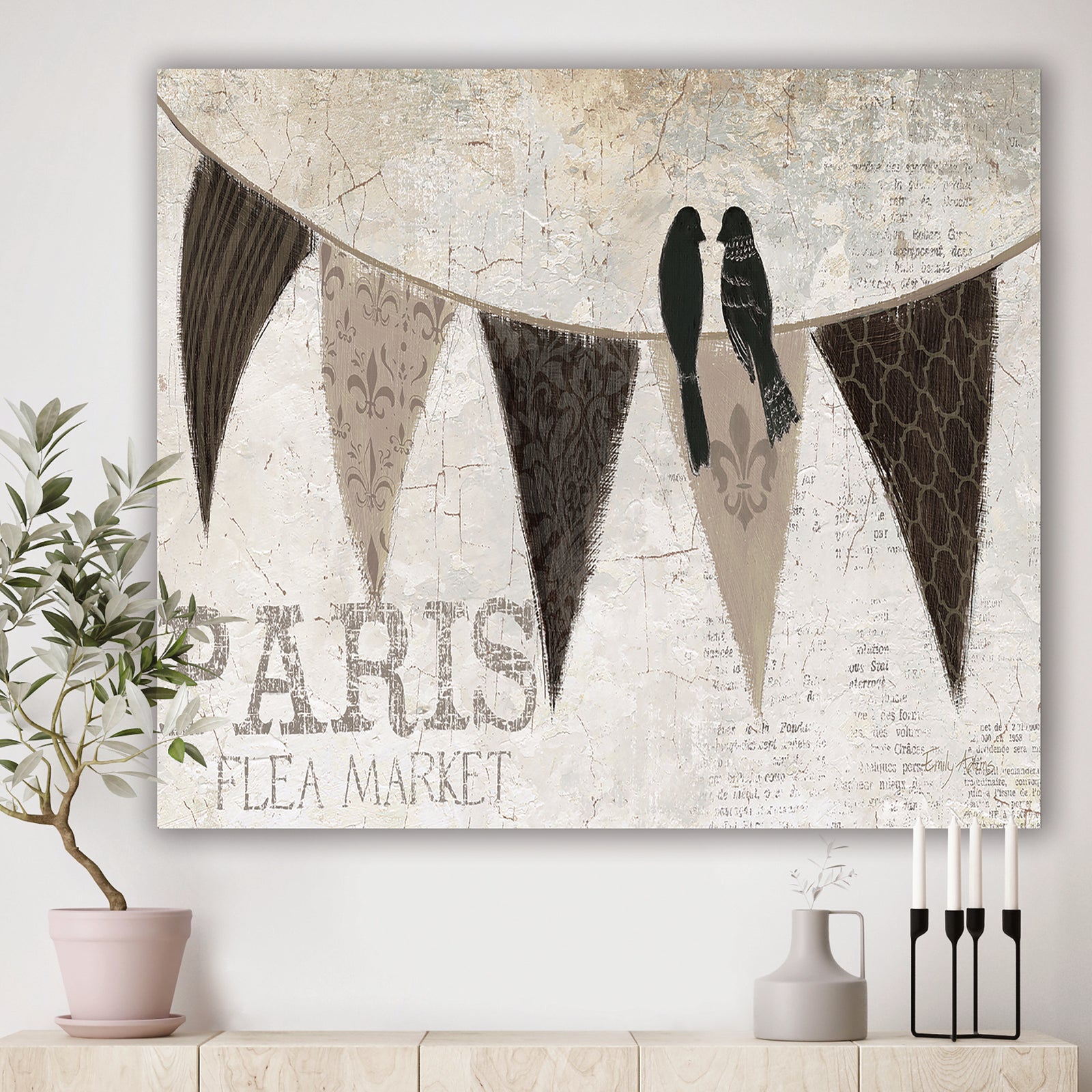 French Bird Flea Market IV - French Country Gallery-wrapped Canvas