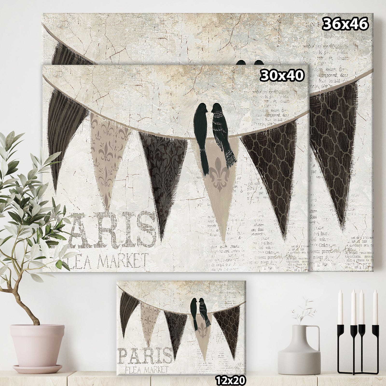 French Bird Flea Market IV - French Country Gallery-wrapped Canvas