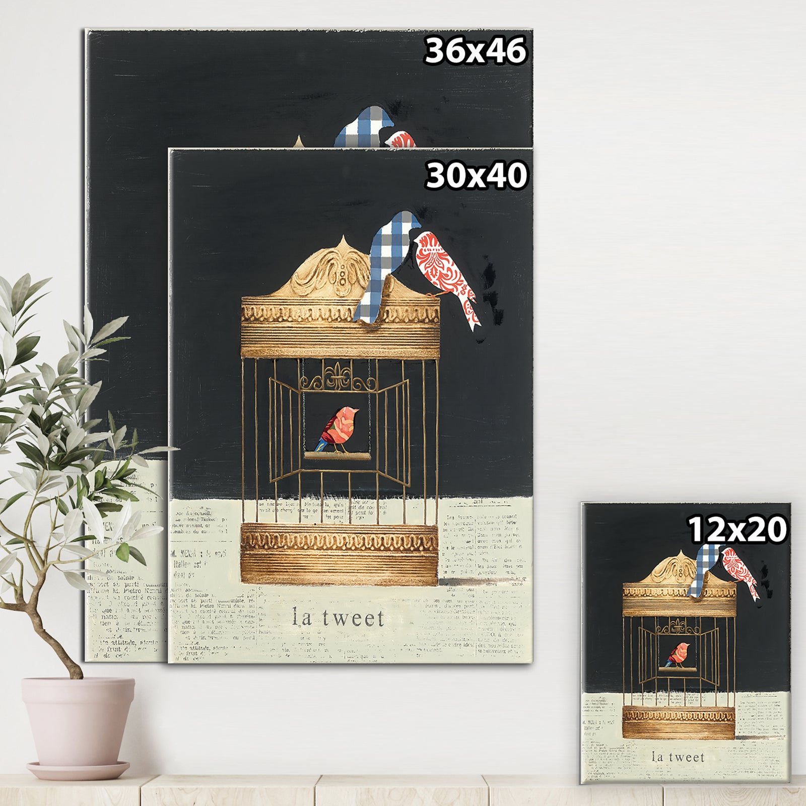 Tweet Gold Birdcage Collage - Traditional Canvas Art