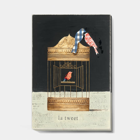 Tweet Gold Birdcage Collage - Traditional Canvas Art