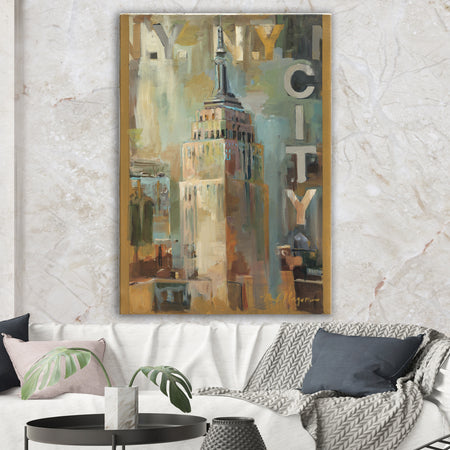 Gold Vintage Empire State Building I - Vintage Architecture Gallery-wrapped Canvas