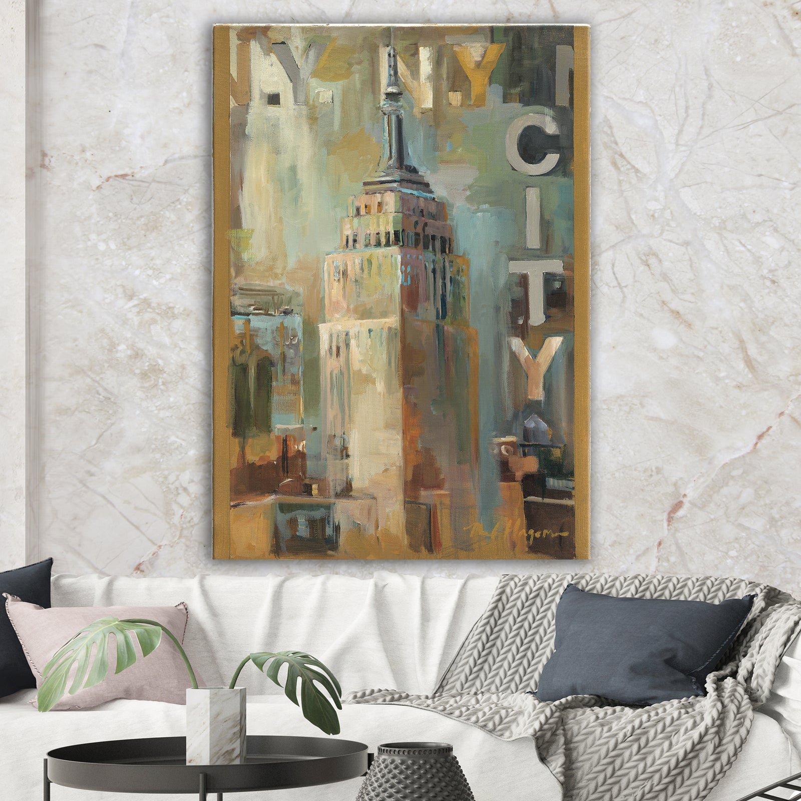 Gold Vintage Empire State Building I - Vintage Architecture Gallery-wrapped Canvas