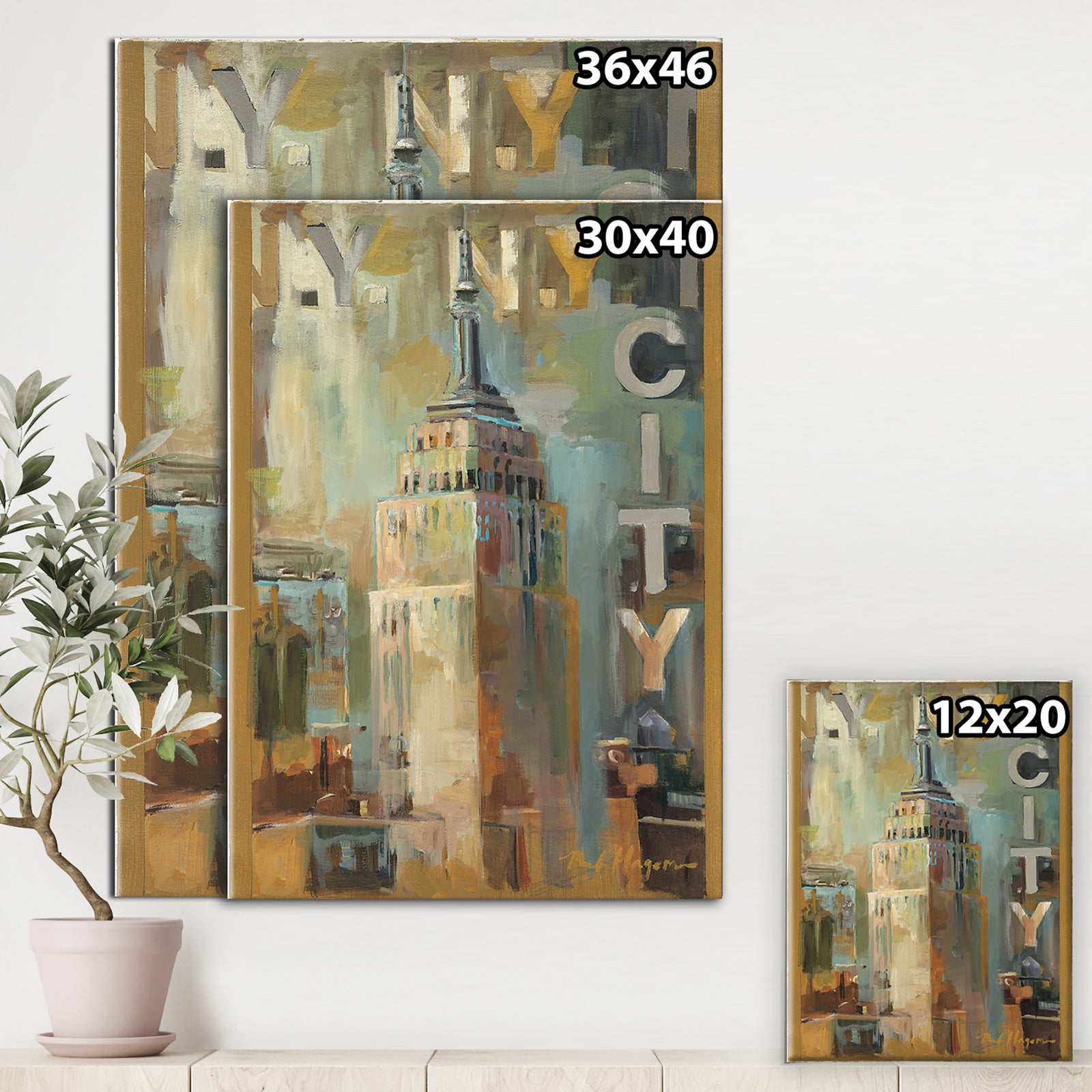 Gold Vintage Empire State Building I - Vintage Architecture Gallery-wrapped Canvas