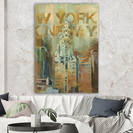 Gold Vintage Empire State Building II - Vintage Architecture Canvas Artwork