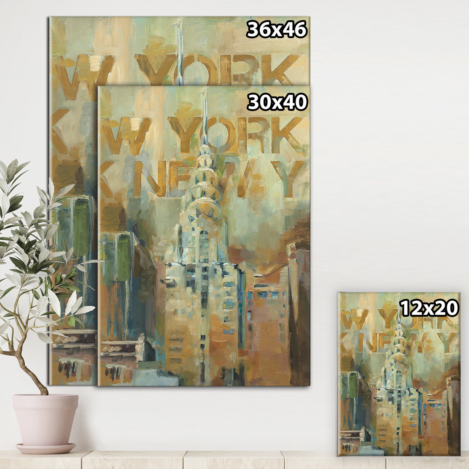 Gold Vintage Empire State Building II - Vintage Architecture Canvas Artwork