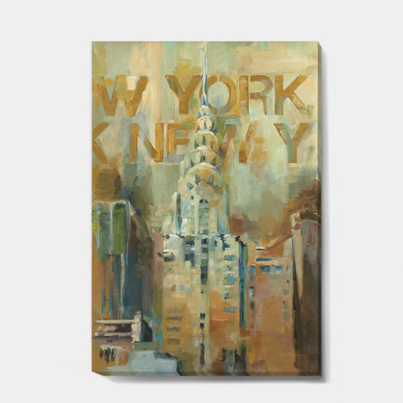 Gold Vintage Empire State Building II - Vintage Architecture Canvas Artwork