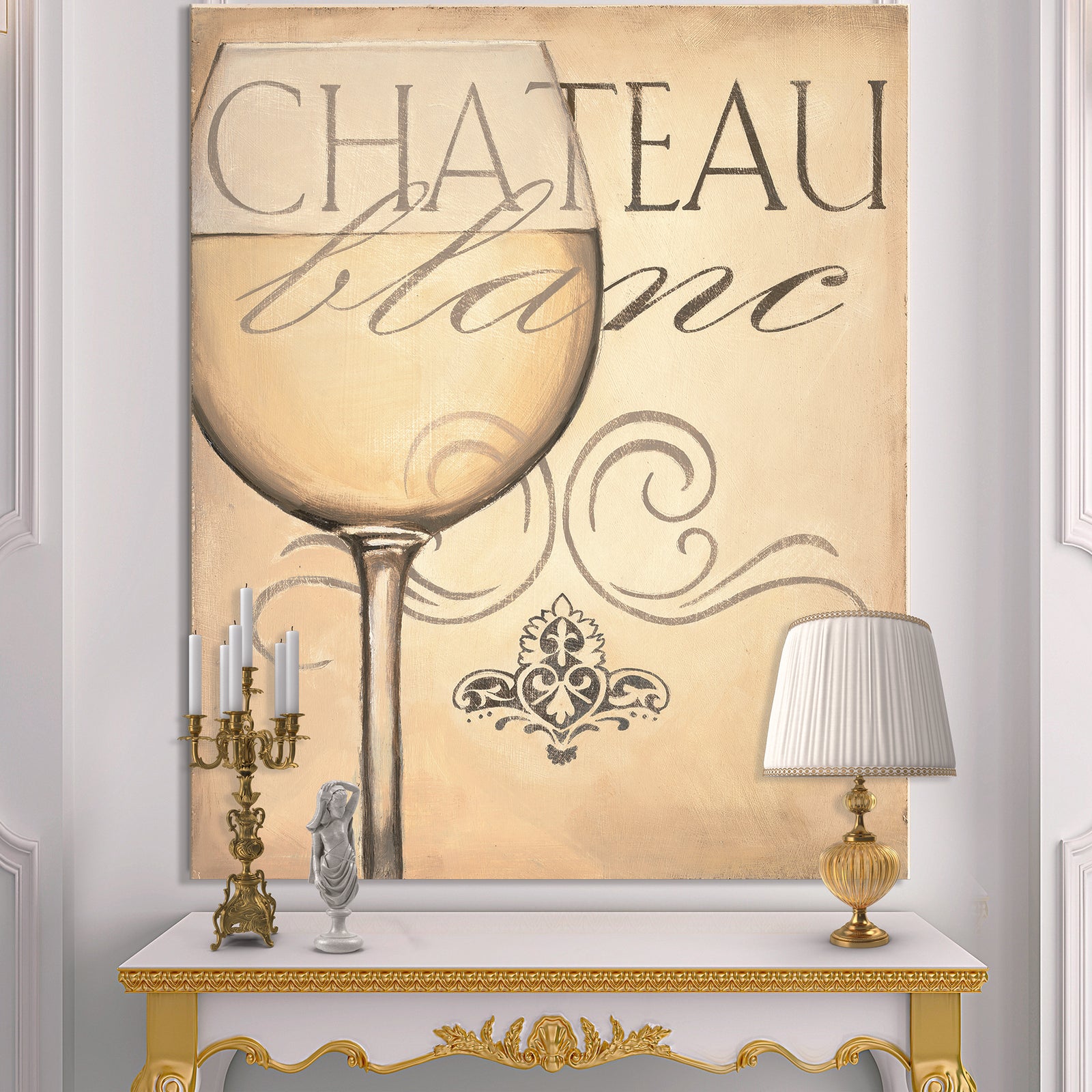 French Chateau White Wine II - Food and Beverage Premium Canvas Wall Art